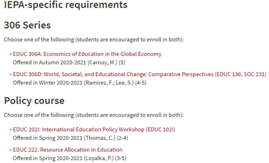 斯坦福大学教育政策硕士特定要求课程