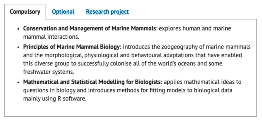 圣安德鲁斯大学海洋哺乳动物科学硕士必修课